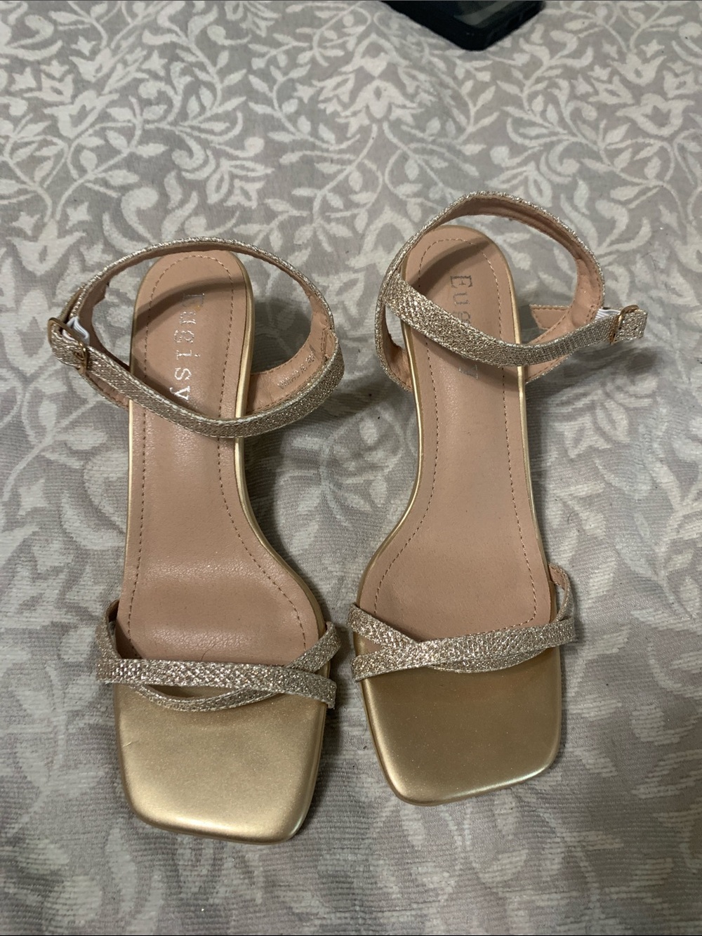 Metallic Gold Ankle-Strap Sandals with Sparkle Straps